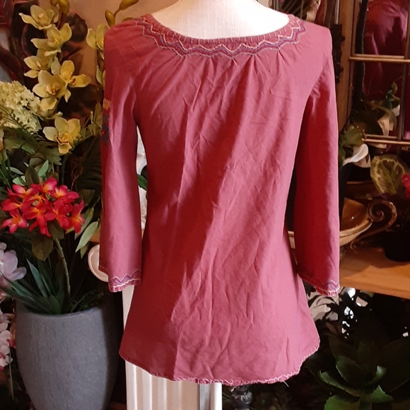 magazine estd. 1993 Cotton BOHO Flared Bodice String Tie Deep Scoop Top S Med - Picture 5 of 8